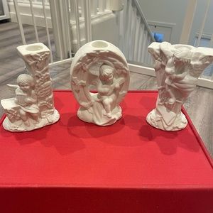Christmas angels ceramic candle stick holders
